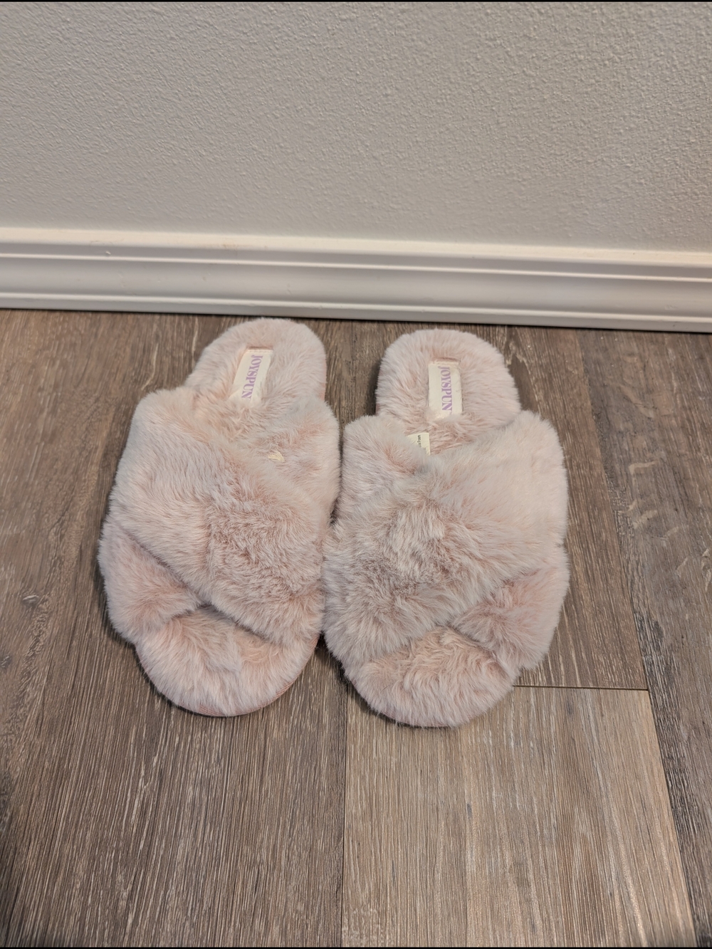 Plush Cross-Band Slippers in Light Pink - Soft Indoor Slide